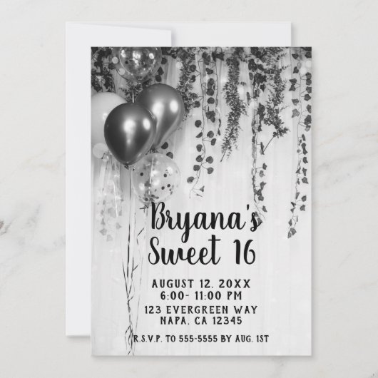 Invitation Ballons de la partie métallique argent ivoire doux (Devant)