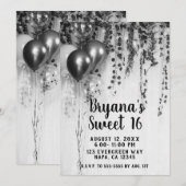 Invitation Ballons de la partie métallique argent ivoire doux (Devant / Derrière)