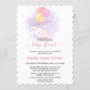 Invitation Ballons de lapin mignon fille Baby shower virtuel