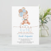 Invitation Ballons de l'ours en peluche Baby shower garçon (Debout devant)
