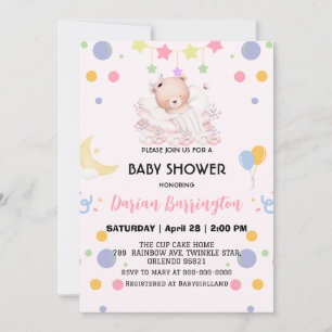 Invitation Ballons de lune d'ours en peluche mignon baby show