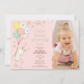 Invitation Ballons de marguerites roses Quelques lapins 1er a (Devant)