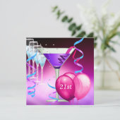 Invitation Ballons de Martini Blanc Rose Violet pour 21e Anni (Debout devant)