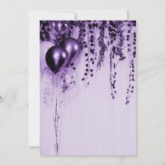 Invitation Ballons de partie en métal violet blanc blanc blan (Dos)