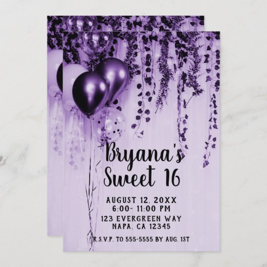 Invitation Ballons de partie en métal violet blanc blanc blan (Devant / Derrière)