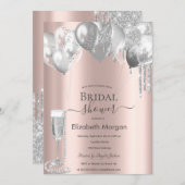 Invitation Ballons de Parties scintillant argentée Pourperles (Devant / Derrière)