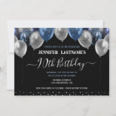 Invitation Ballons de Parties scintillant bleue 90e fête d'an (Devant)