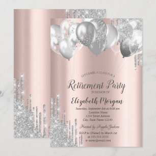 Invitation Ballons de Parties scintillant d'argent Rose Gold 