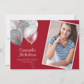 Invitation Ballons de Parties scintillant d'argent rouge phot (Devant)