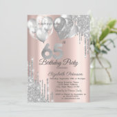 Invitation Ballons de Parties scintillant en argent 65e anniv (Debout devant)