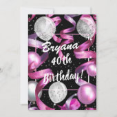 Invitation Ballons de Parties scintillant en argent rose 40e  (Devant)