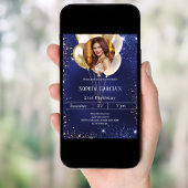 Invitation Ballons de parties scintillant en or bleu marine