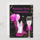 Invitation Ballons de Parties scintillant en or rose chaud fê (Devant)
