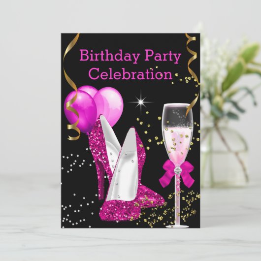 Invitation Ballons de Parties scintillant en or rose chaud fê (Debout devant)