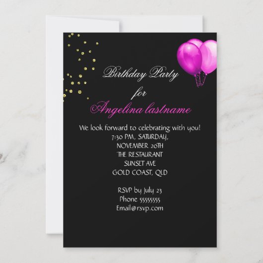 Invitation Ballons de Parties scintillant en or rose chaud fê (Dos)