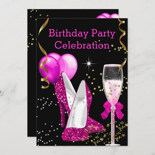 Invitation Ballons de Parties scintillant en or rose chaud fê (Devant / Derrière)