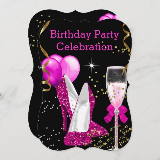 Invitation Ballons de Parties scintillant en or rose chaud fê (Devant / Derrière)