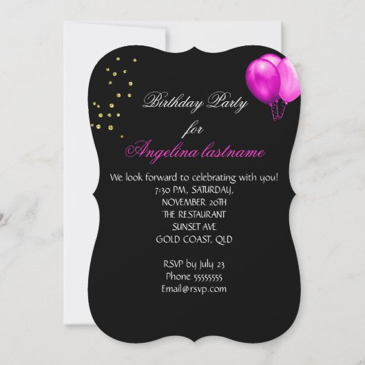 Invitation Ballons de Parties scintillant en or rose chaud fê (Dos)