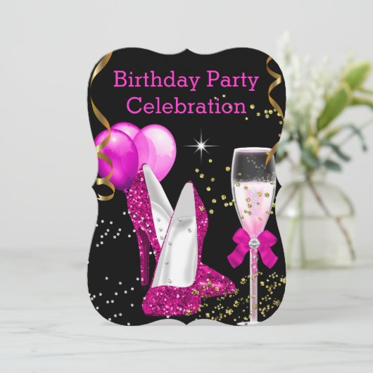 Invitation Ballons de Parties scintillant en or rose chaud fê (Debout devant)