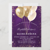 Invitation Ballons de parties scintillant en or violet Quince (Devant)