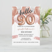 Invitation Ballons de Parties scintillant rose 90e fête d'ann (Debout devant)