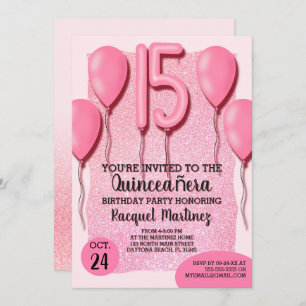 Invitation Ballons de Parties scintillant rose minuscule Quin