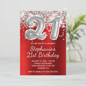 Invitation Ballons de Parties scintillant rouge et argent 21e (Debout devant)