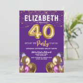 Invitation Ballons de Parties scintillant violet et or 40e an (Debout devant)