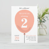 Invitation Ballons de Pêche Moderne mignonne - Fille 2e anniv (Debout devant)