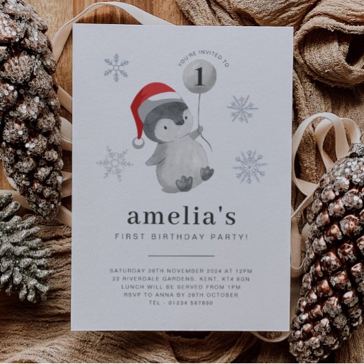 Invitation Ballons de pingouin 1er anniversaire