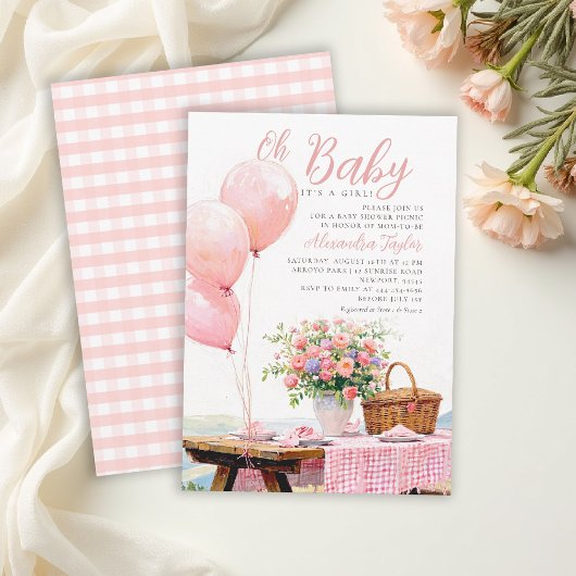 Invitation Ballons de pique-nique Floral Fille d'été Baby Sho