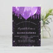 Invitation Ballons de poussière de parties scintillant violet (Debout devant)