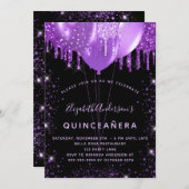 Invitation Ballons de poussière de parties scintillant violet (Devant / Derrière)