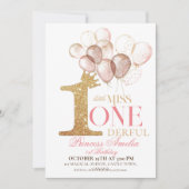 Invitation Ballons de princesse Couronne d'or rose 1er annive (Devant)