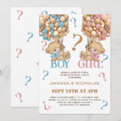 Invitation Ballons de Révélation de Bébé Ours Minimal (Devant / Derrière)