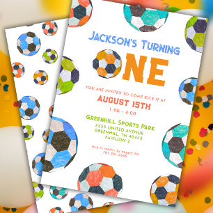 Invitation Ballons de soccer un premier anniversaire Invitati