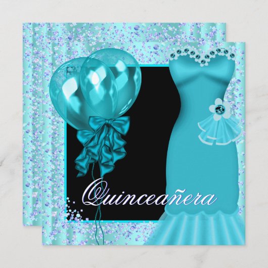 Invitation Ballons de soirée turquoise violet Quinceanera (Devant / Derrière)