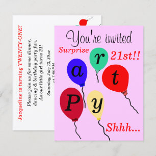 Invitation Ballons de surprise pour 21e anniversaire rose