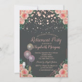 Invitation Ballons de verre talons Rose Floral Retraite or (Devant)