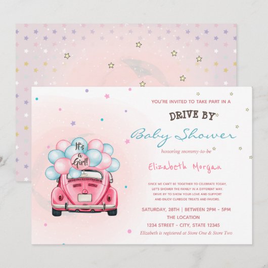 Invitation Ballons de voiture étoiles défilent bébé Shower (Devant / Derrière)