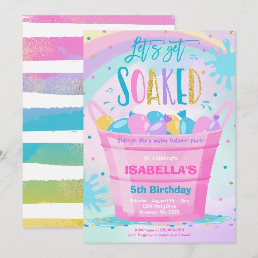 Invitation Ballons d'eau Anniversaire Fête Eté Ballons d'eau (Devant / Derrière)