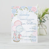 Invitation Ballons d'éléphant mignons Baby shower floral rose (Debout devant)