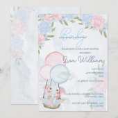 Invitation Ballons d'éléphant mignons Baby shower floral rose (Devant / Derrière)