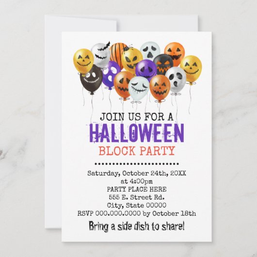 Invitation Ballons d'Halloween quartier de bloc (Devant)