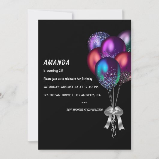 Invitation Ballons d'Iridescente foncée fête d'anniversaire (Devant)