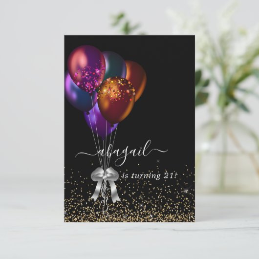 Invitation Ballons d'Iridescente foncée fête d'anniversaire (Debout devant)