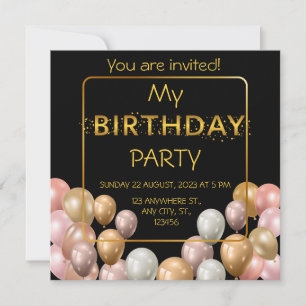 Invitation Ballons d'or. Anniversaire élégant