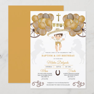 Invitation Ballons d'or Baby Charro Baptême mexicain