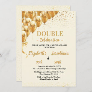 Invitation Ballons d'or beige parties scintillant double Anni