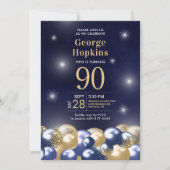 Invitation Ballons d'or bleu marine 90e Photo Anniversaire (Devant)